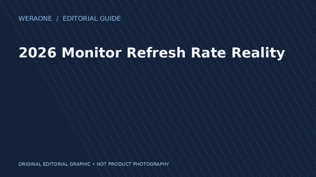 Original illustration for 2026 Monitor Refresh Rate Reality; no product photo