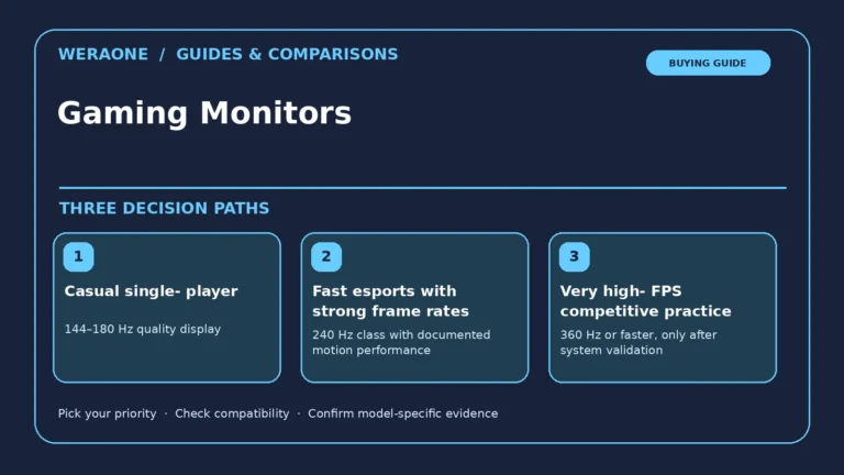 Gaming Monitors — three editorial decision paths and constraints
