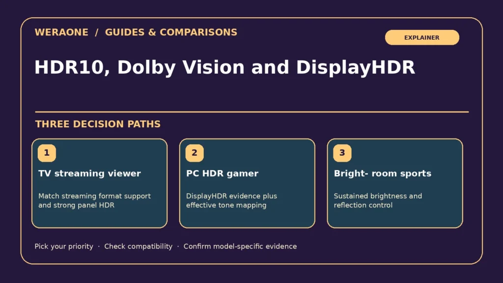 HDR10, Dolby Vision and DisplayHDR — three editorial decision paths and constraints