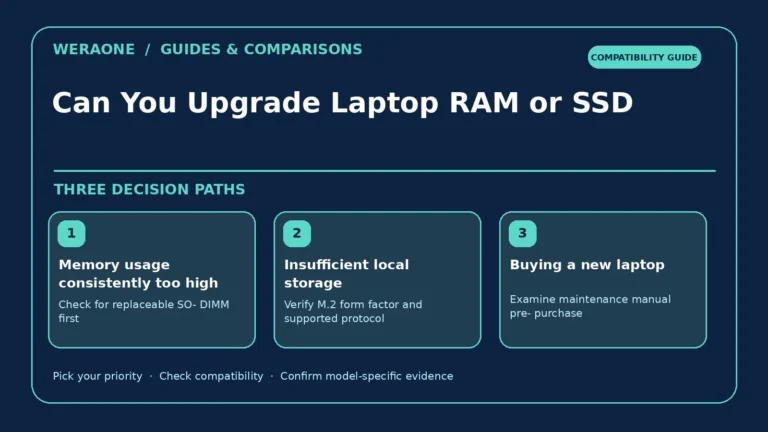 Can You Upgrade Laptop RAM or SSD? A Safe Compatibility Process — three editorial decision paths and constraints