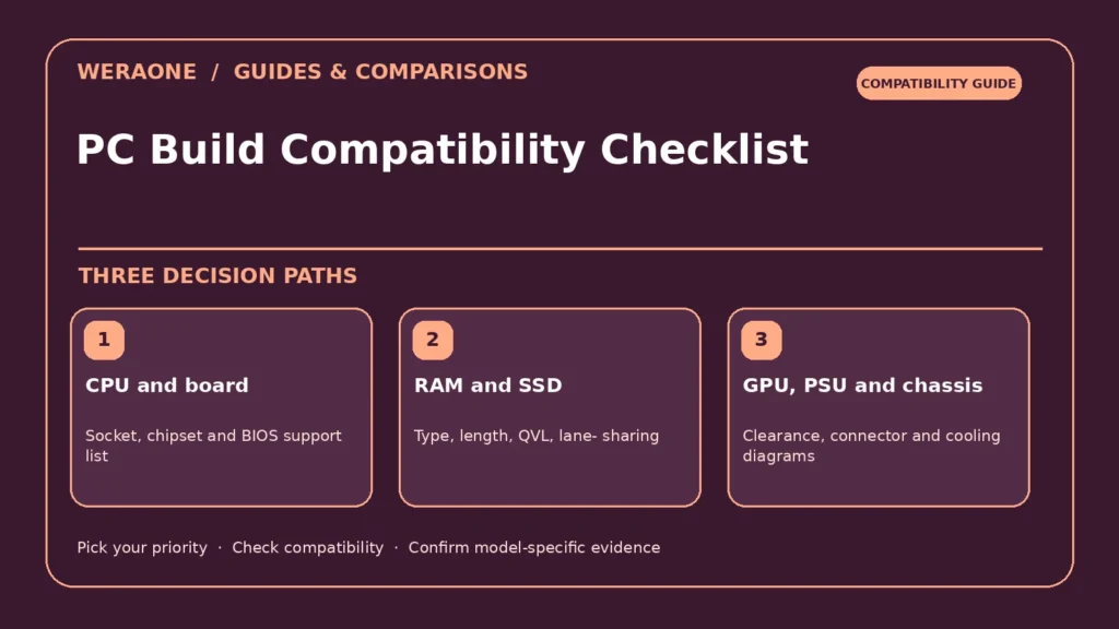 PC Build Compatibility Checklist — three editorial decision paths and constraints